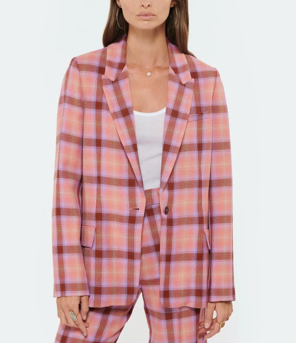 FORTE_FORTE Veste Blazer Tartan Laine Vierge Rose Wow 4