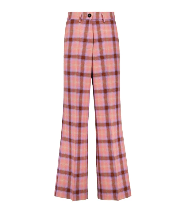 FORTE_FORTE Pantalon Tartan Laine Vierge Rose Wow 1