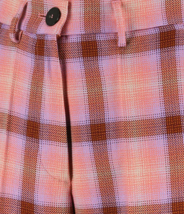 FORTE_FORTE Pantalon Tartan Laine Vierge Rose Wow 3