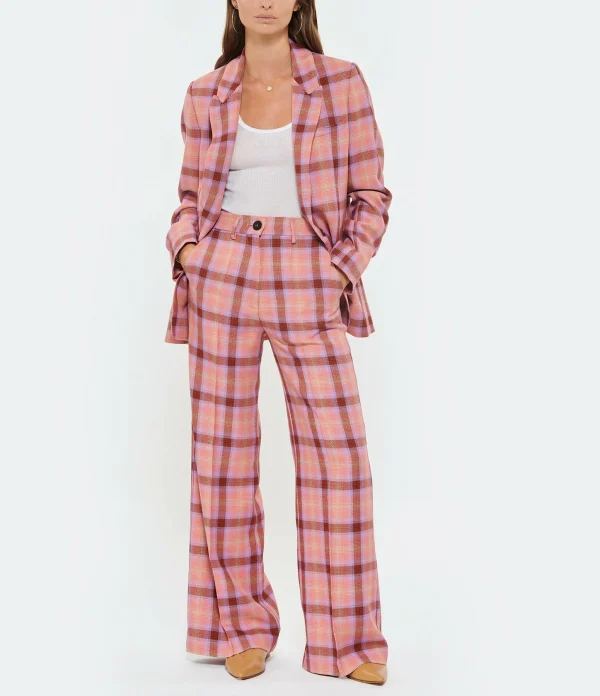 FORTE_FORTE Pantalon Tartan Laine Vierge Rose Wow 4