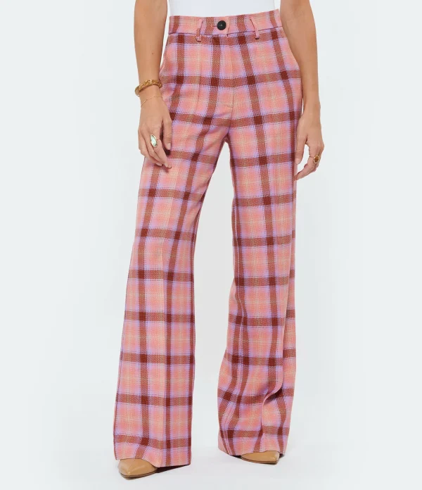 FORTE_FORTE Pantalon Tartan Laine Vierge Rose Wow 5