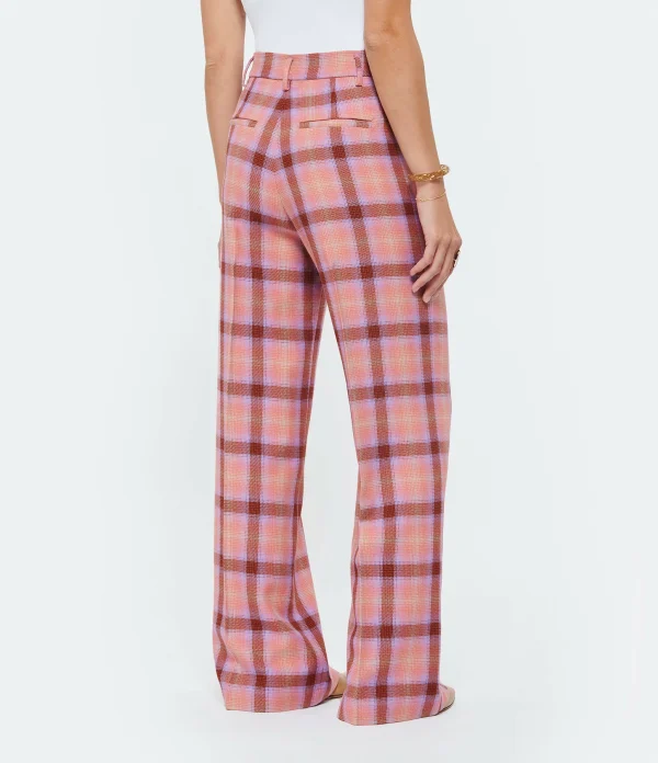 FORTE_FORTE Pantalon Tartan Laine Vierge Rose Wow 6