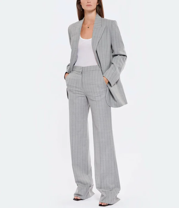 OUD Pantalon Costume Laine Rayures Gris 4