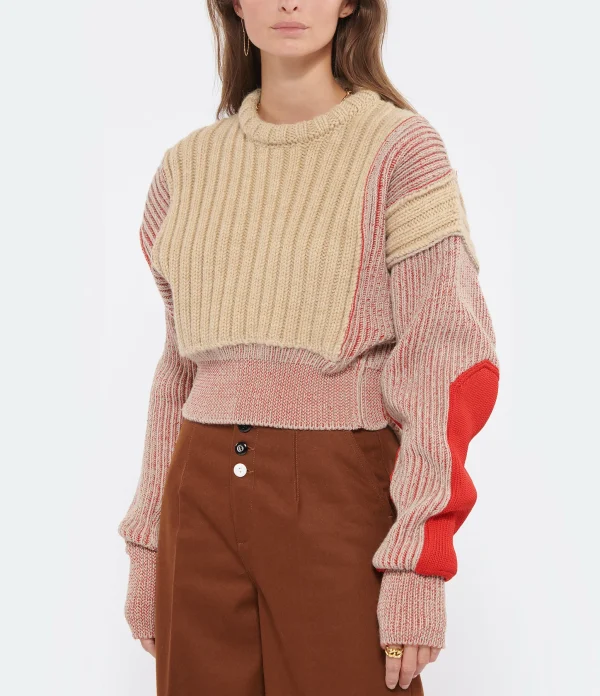 MM6 MAISON MARGIELA Pull Court Laine Beige Rouge 4