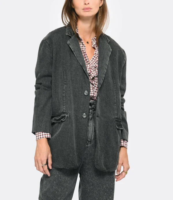 CHARLIE JOE Blazer Nolan Denim Noir Délavé 4