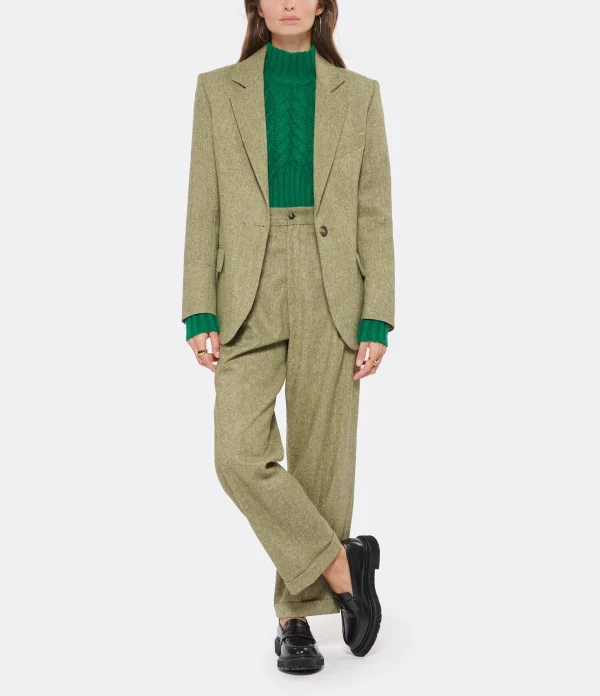 MARGAUX LONNBERG Veste Blazer Duke Laine Vert Tweed 8