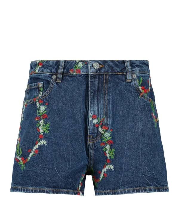 GANNI Short Denim Imprimé Bleu 1