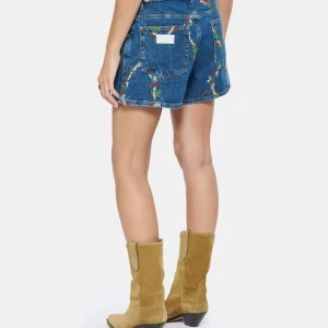 GANNI Short Denim Imprimé Bleu 16