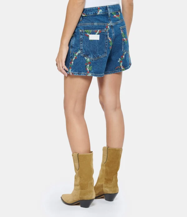 GANNI Short Denim Imprimé Bleu 6