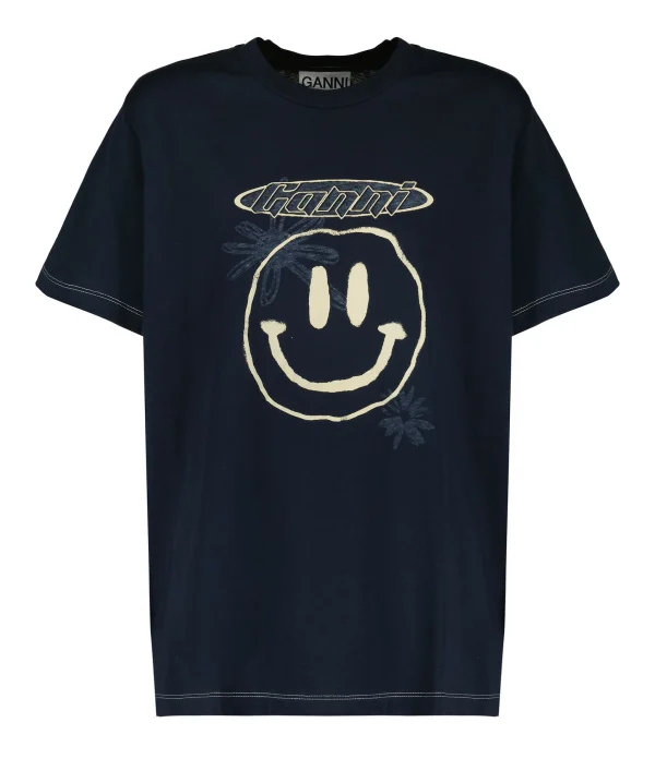 GANNI Tee-shirt Smiley Coton Organique Sky Captain 1