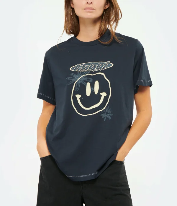 GANNI Tee-shirt Smiley Coton Organique Sky Captain 4