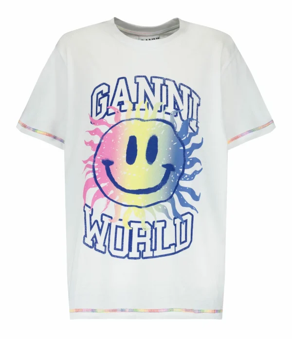 GANNI Tee-shirt Smiley Coton Organique Bright White 1