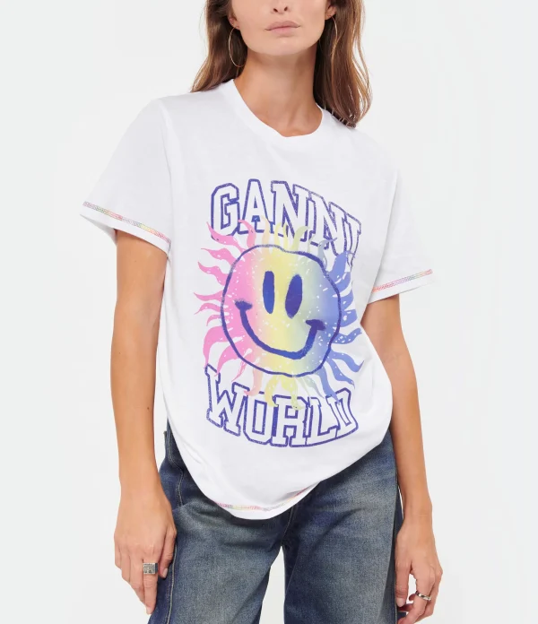 GANNI Tee-shirt Smiley Coton Organique Bright White 4