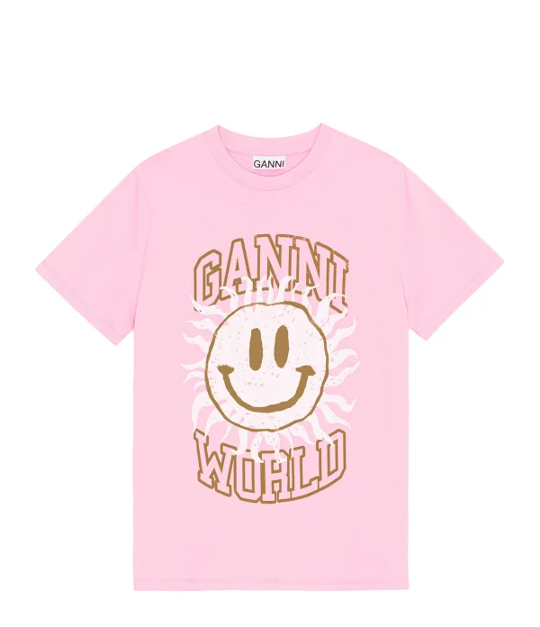 GANNI Tee-shirt Smiley Coton Organique Lilac Sachet 1