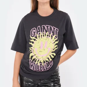 GANNI Tee-shirt Smiley Coton Organique Phantom 8