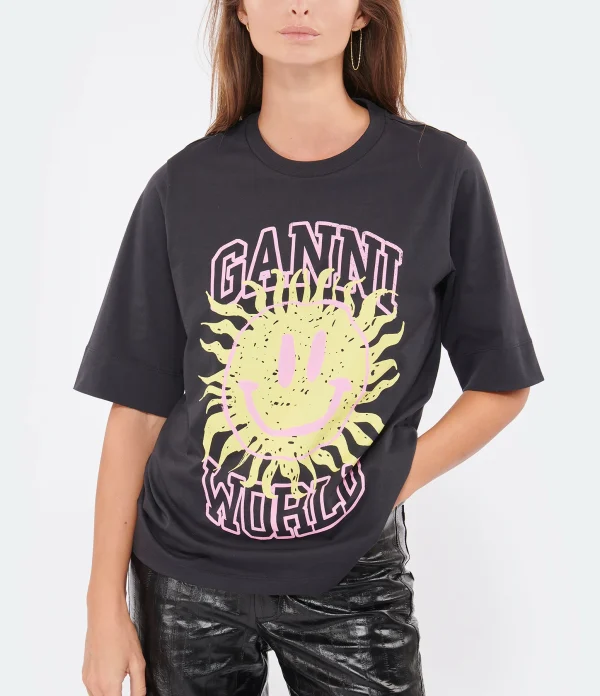 GANNI Tee-shirt Smiley Coton Organique Phantom 3