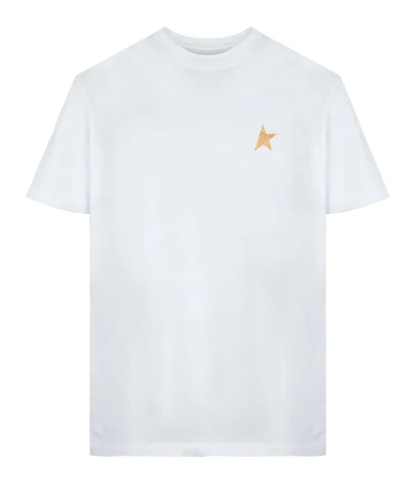 GOLDEN GOOSE Tee-shirt Étoile Coton Blanc Doré 1