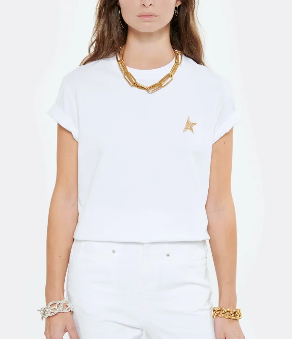 GOLDEN GOOSE Tee-shirt Étoile Coton Blanc Doré 4