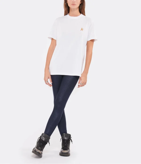 GOLDEN GOOSE Tee-shirt Étoile Coton Blanc Doré 5