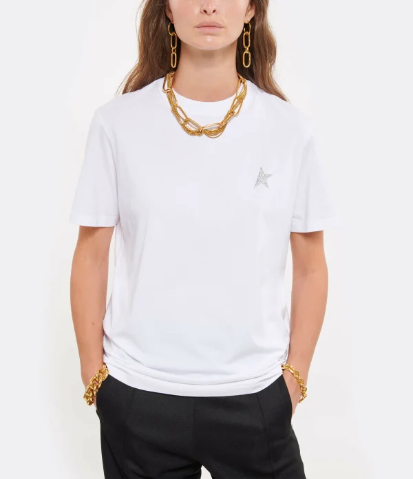 GOLDEN GOOSE Tee-shirt Étoile Coton Blanc Argenté 4