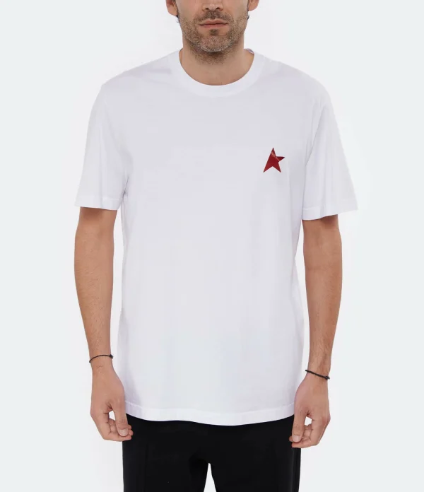 GOLDEN GOOSE Tee-shirt Homme Étoile Coton Blanc Rouge 3