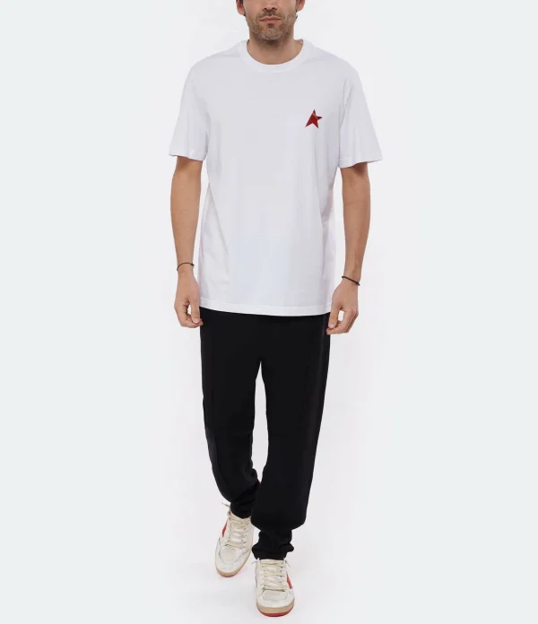 GOLDEN GOOSE Tee-shirt Homme Étoile Coton Blanc Rouge 4