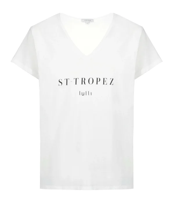 Tee-shirt Lulli St-Tropez Col V Coton Bio Blanc, Collaboration Jeanne Vouland X Lulli 1