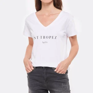 Tee-shirt Lulli St-Tropez Col V Coton Bio Blanc, Collaboration Jeanne Vouland X Lulli 12