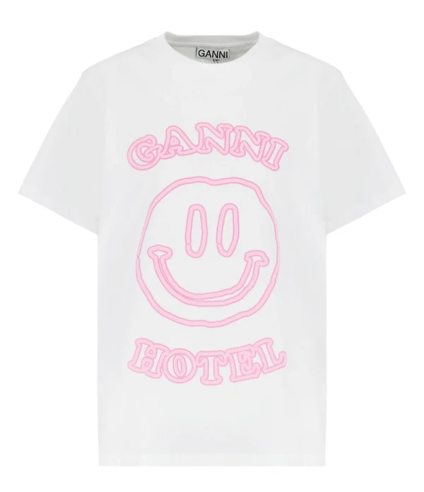 GANNI Tee-shirt Smiley Coton Blanc 1