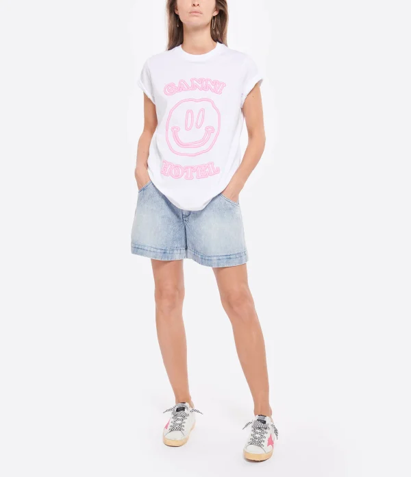 GANNI Tee-shirt Smiley Coton Blanc 4