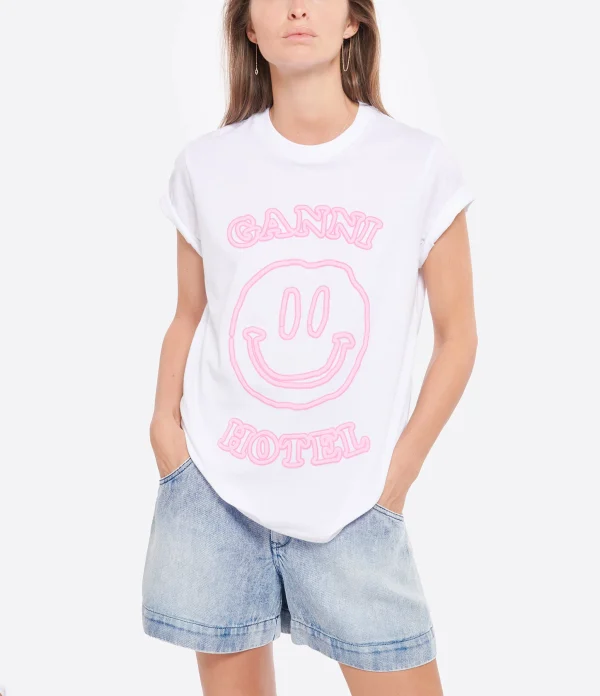 GANNI Tee-shirt Smiley Coton Blanc 5