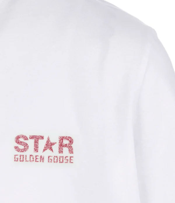 GOLDEN GOOSE Tee-shirt Big Star Coton Blanc Rose 4