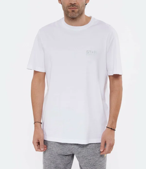 GOLDEN GOOSE Tee-shirt Homme Big Star Coton Blanc Argenté 5