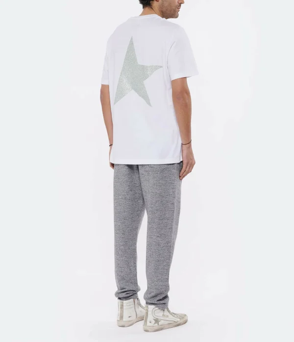 GOLDEN GOOSE Tee-shirt Homme Big Star Coton Blanc Argenté 6