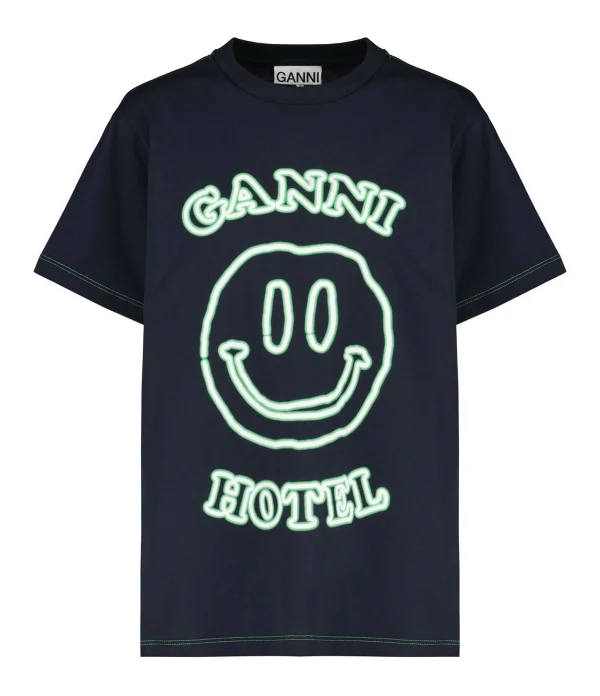 GANNI Tee-shirt Smiley Coton Bleu 1