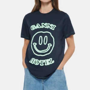 GANNI Tee-shirt Smiley Coton Bleu 11