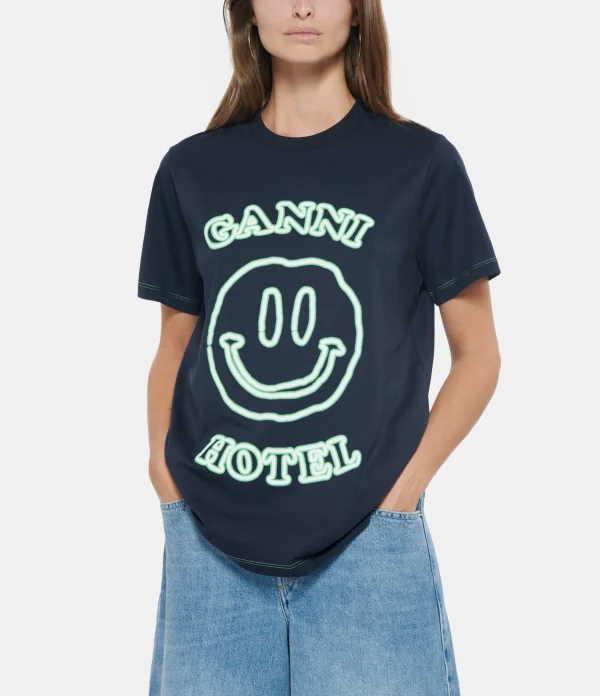 GANNI Tee-shirt Smiley Coton Bleu 4