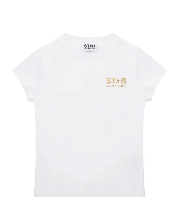 GOLDEN GOOSE Tee-shirt Enfant Star Coton Blanc Doré 1