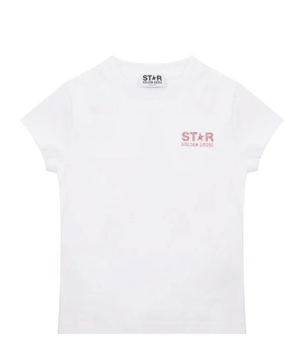 GOLDEN GOOSE Tee-shirt Star Fille Coton Blanc Rose 1