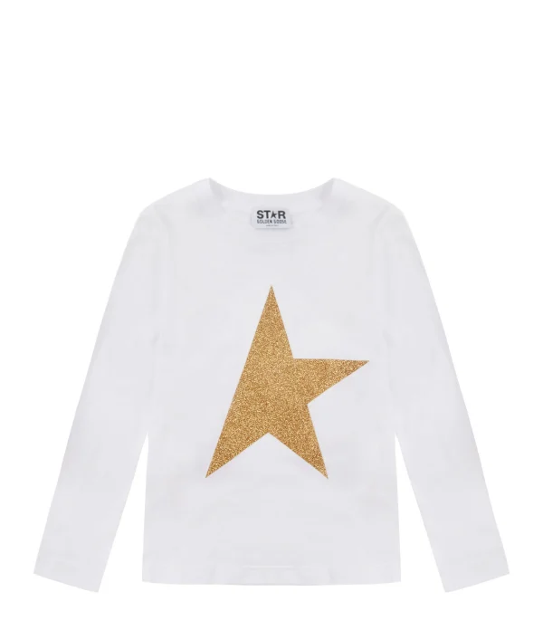 GOLDEN GOOSE Tee-shirt Enfant Star Manches Longues Coton Blanc Doré 1