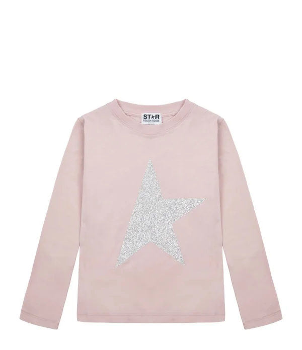 GOLDEN GOOSE Tee-shirt Enfant Star Manches Longues Coton Rose Argenté 1