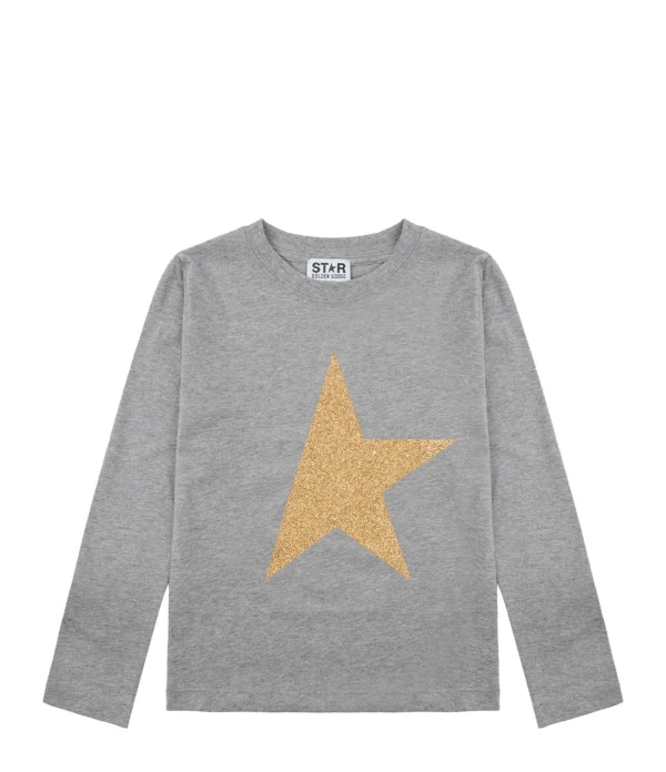 GOLDEN GOOSE Tee-shirt Enfant Star Manches Longues Coton Gris Doré 1