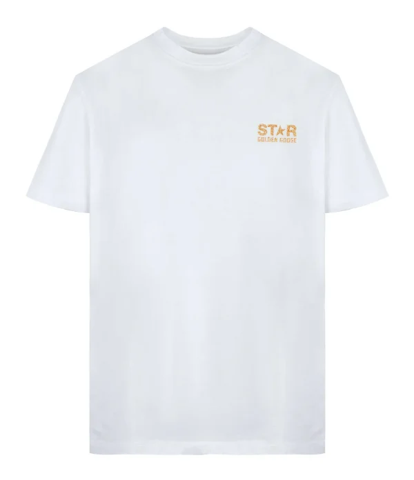 GOLDEN GOOSE Tee-shirt Big Star Coton Blanc Doré 1