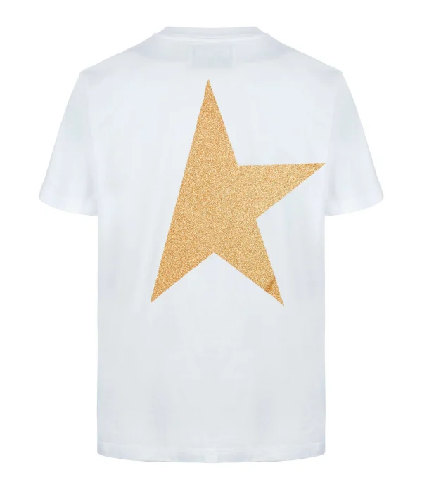 GOLDEN GOOSE Tee-shirt Big Star Coton Blanc Doré 3