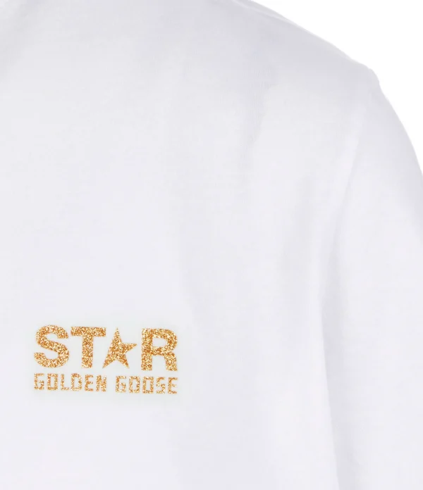 GOLDEN GOOSE Tee-shirt Big Star Coton Blanc Doré 4