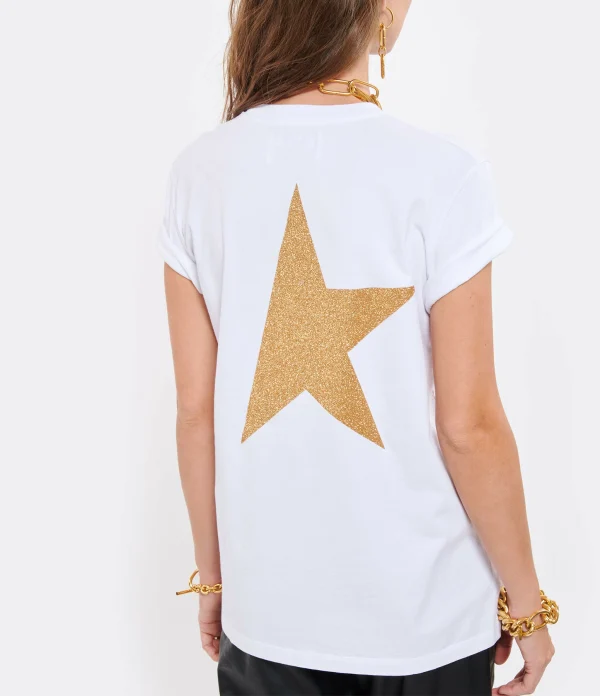 GOLDEN GOOSE Tee-shirt Big Star Coton Blanc Doré 5