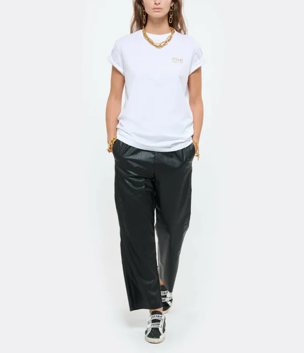 GOLDEN GOOSE Tee-shirt Big Star Coton Blanc Doré 6