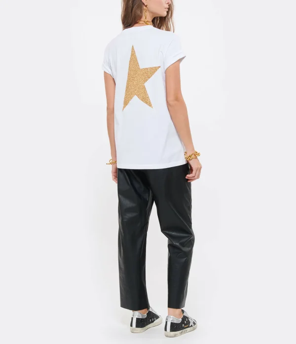 GOLDEN GOOSE Tee-shirt Big Star Coton Blanc Doré 7