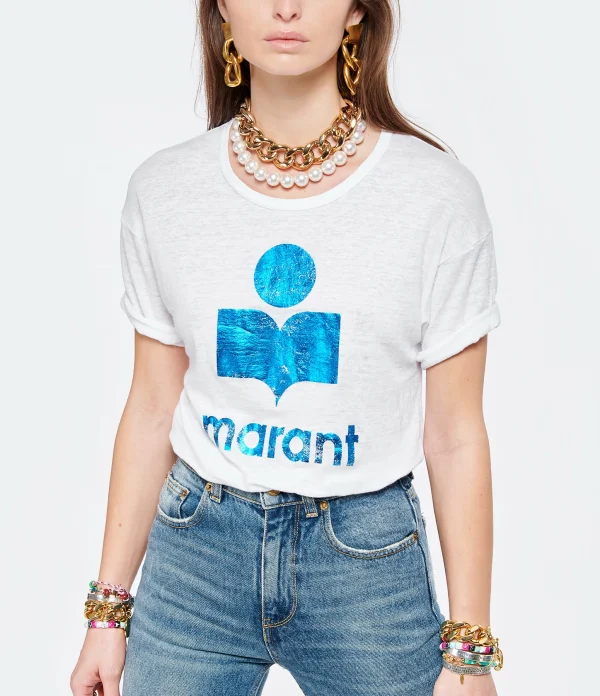 ISABEL MARANT ÉTOILE Tee-shirt Koldi Lin Blanc Bleu 4