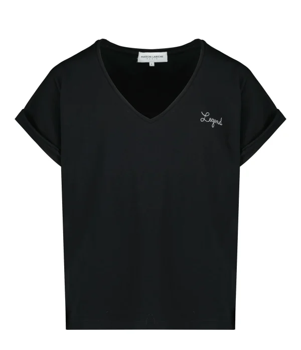 MAISON LABICHE Tee-shirt Col V Legend Coton Biologique Noir 1